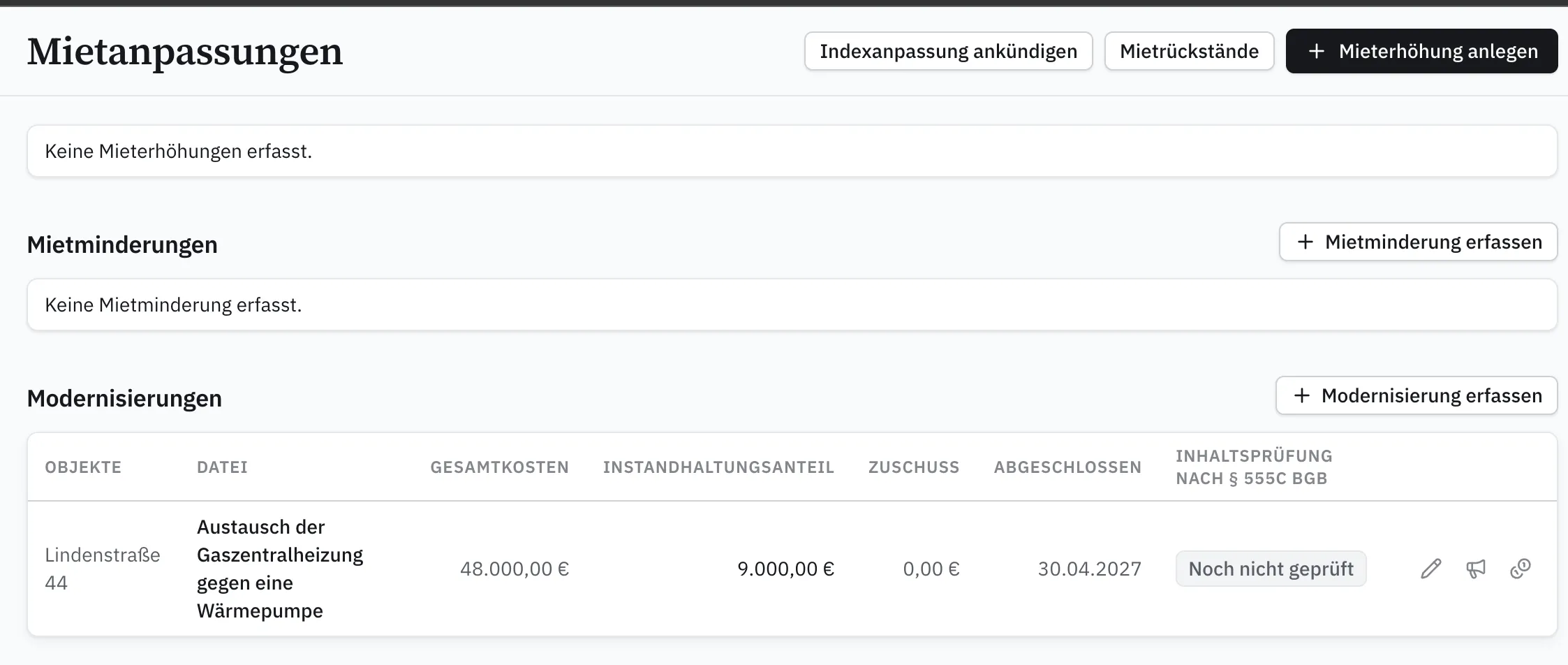 Mietanpassungen mit Mieterhöhungen, Mietminderungen und Modernisierungen